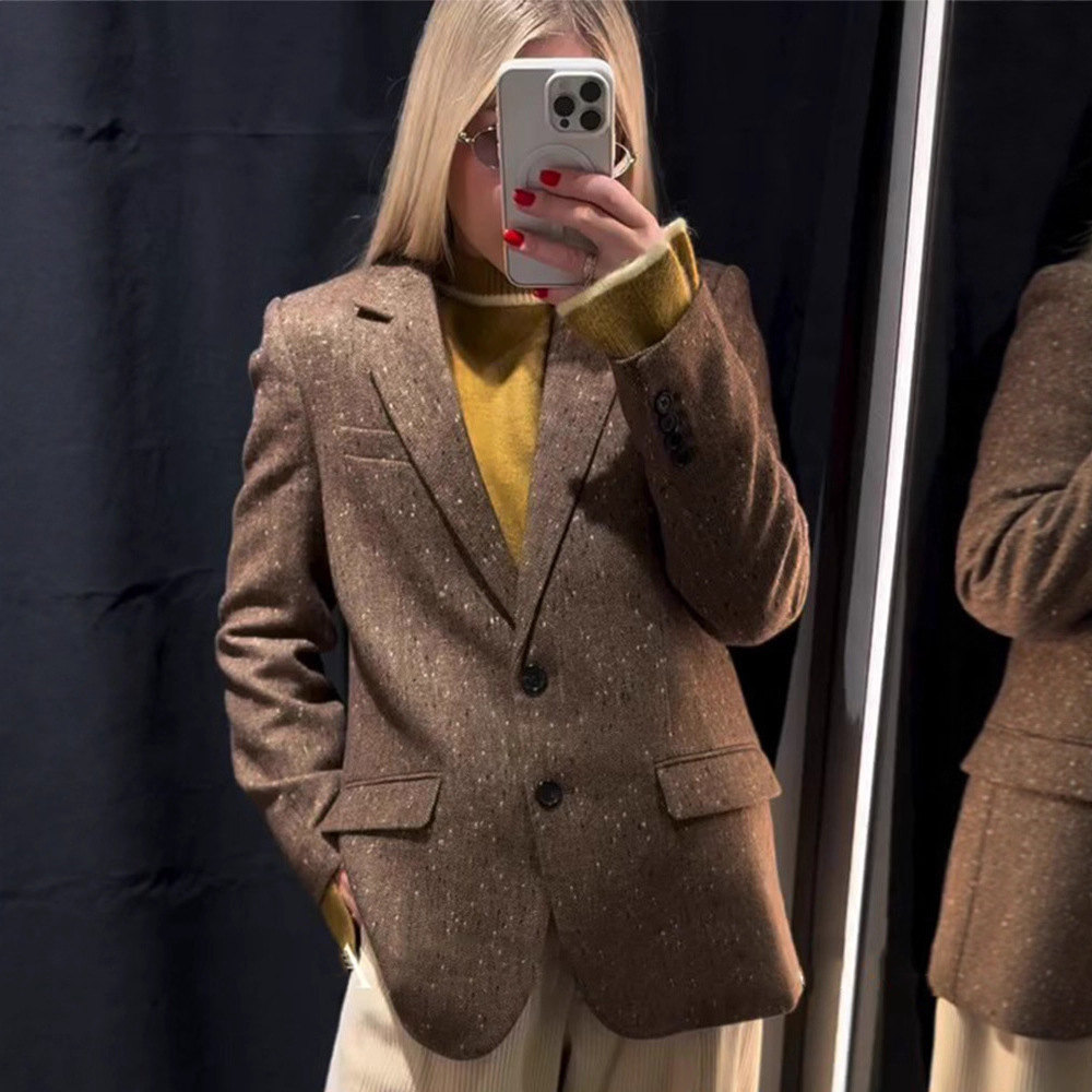 Vintage Chanel-Style Thick Floral Single-Breasted Blazer, Loose Casual 2025 Autumn and Winter New Cross-Border European and American Style