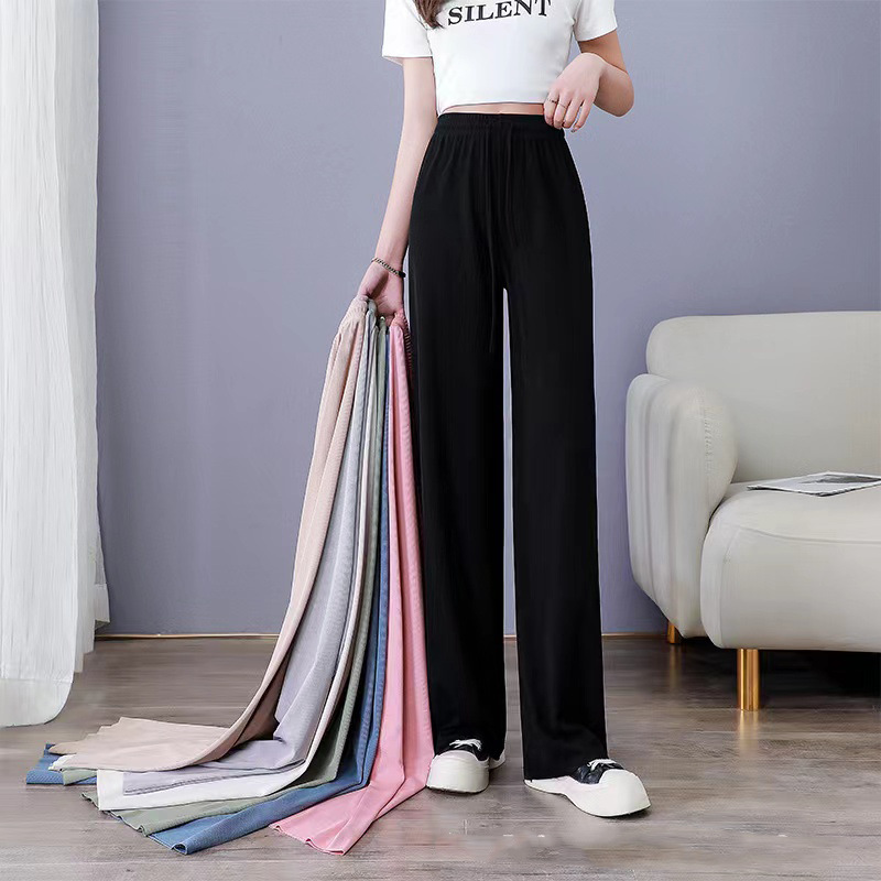 Southeast Asia Hot Cross-border Supply Summer Trousers Women's Threaded Wide-leg Pants Thin Solid Color Outer Wear Straight Leg Pants