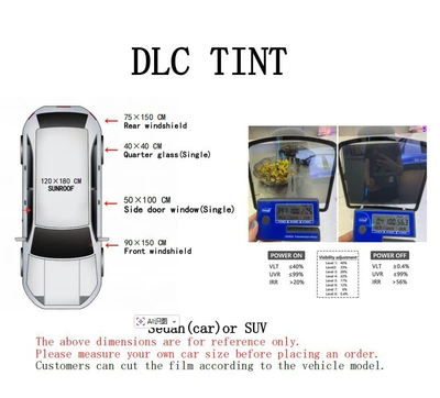 film, remote control color changing film, Automotive Film - dlc-black-vlt40-custom-size-available-contact-customer-service-shipped-without-battery