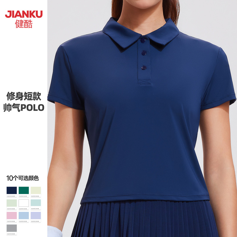 Summer New Sports T-Shirt for Women, Casual Lapel Golf Polo Shirt, Elastic, Breathable, Lightweight Tennis Wear, Short Sleeves