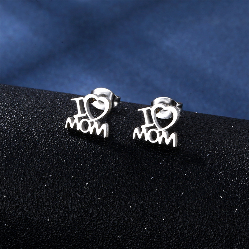 Simple Creative Letter I Love Mama Pendant Stainless Steel Necklace Earrings display picture 3