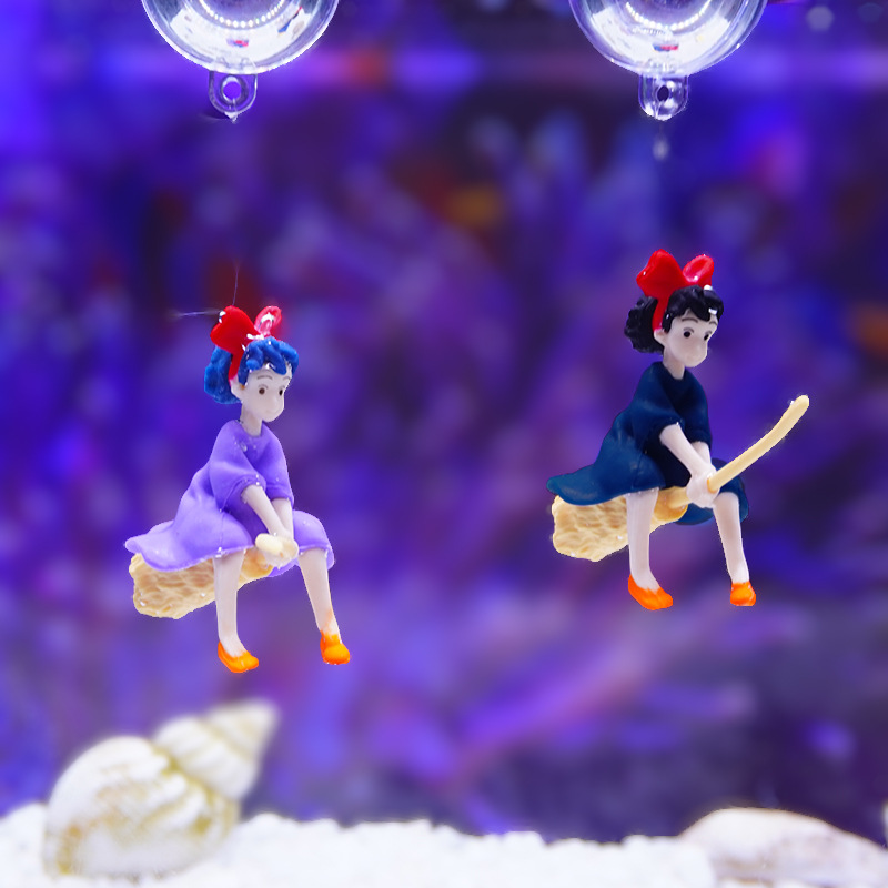 Decoración para Acuario Little Red Book, Personaje de Hada Buzo Acuático, Bruja Pequeña, Estilo Hayao Miyazaki, Magia Púrpura