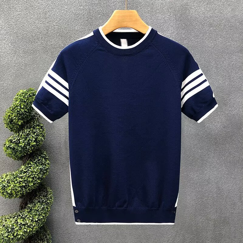 Polo camiseta de punto camiseta de manga corta hombre tres barras TB rayas tricolores aberturas camiseta vieja fábrica de viento de dinero transfronterizo mayorista