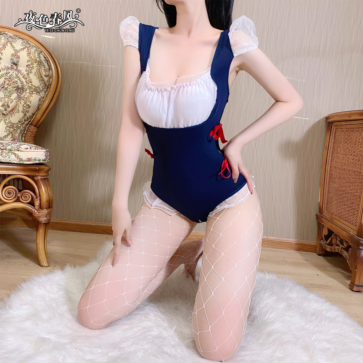 파란색 + 흰색 팬티 스타킹 W8