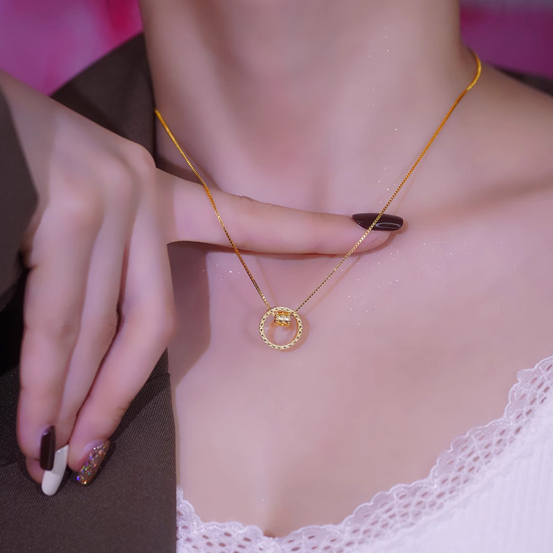 金色圈圈环环相扣环小蛮腰项链女小众设计高级感轻奢气质锁骨链|undefined