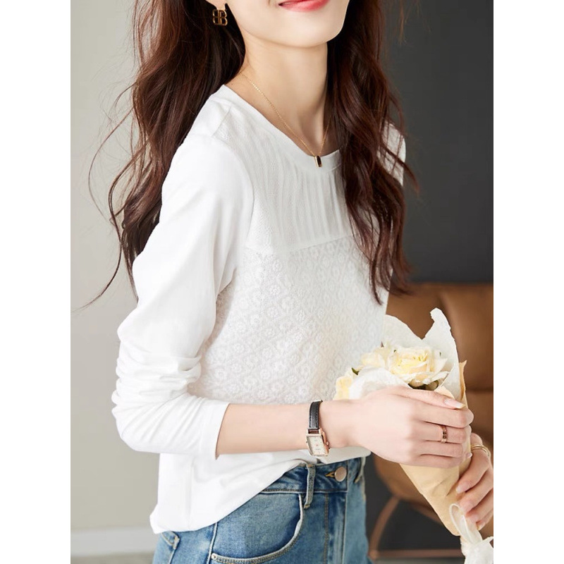 스티칭 레이스 프랑스 최고 여성 긴 소매 봄과 가을 새로운 디자인 센스 내베이스 셔츠 셔츠 외부 착용