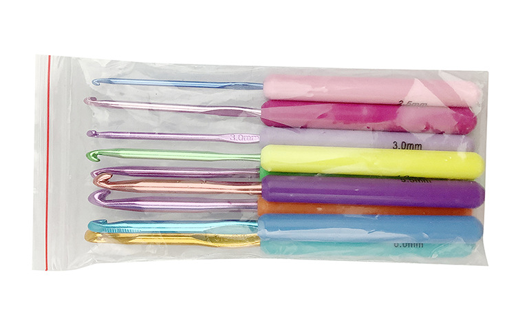 Nueva herramienta de ganchillo color mango de plástico traje de ganchillo ABS ganchillo de aluminio 9 unids/set BOLSA DE OPP