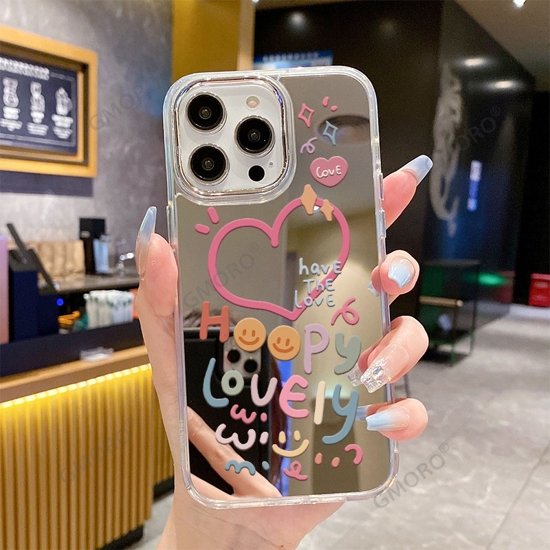 可爱镜子手机壳苹果16promax爱心iphone17pro外贸15手机保护套air