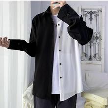 高品质高级感衬衫男长袖韩版潮流黑白拼接设计感上衣男精致韩风气