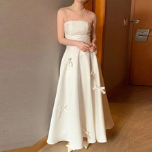 法式轻婚纱缎面简约高级感抹胸订婚领证宴会典礼气质晚礼服小个子