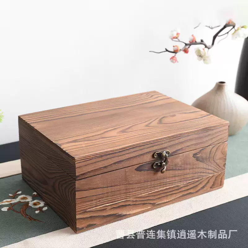 新款桐木长方形木质收纳盒复古式木盒子礼品包装盒翻盖式木盒