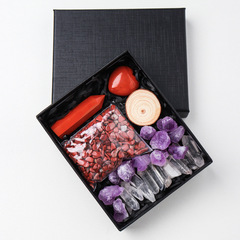 Cross-border natural amethyst raw crystal hexagonal column crystal crushed stone set, pink amethyst heart mineral mark ornament