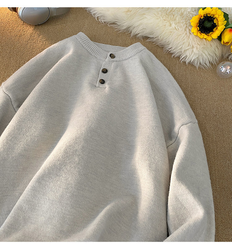 Cleanfit Henley Knit Sweater – Heavyweight Relaxed Pullover With Ribbed Hem_voghion.com