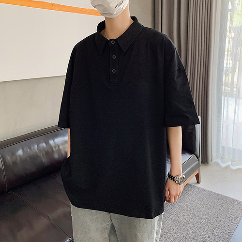 Men's Fashion Brand Polo Shirt, Lapel Short-Sleeved T-Shirt, Loose Casual Plus-Size, Japanese Style All-Match Half-Sleeved Summer Couple Outfit