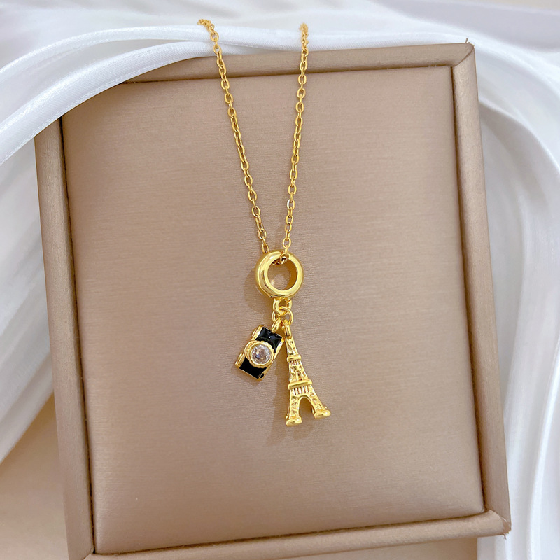 Titanium Steel Camera Tower Necklace With Full Diamond Inlay_voghion.com
