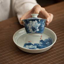 ql@三才盖碗手工陶瓷单个青花瓷茶杯晨翔防烫釉里红泡茶茶碗