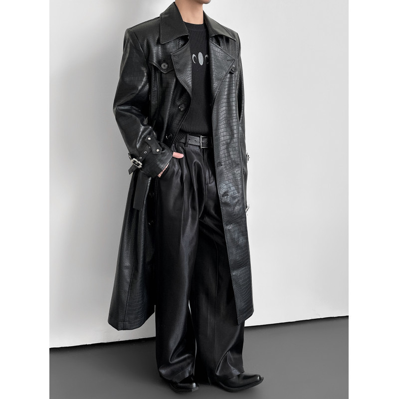 In Stock 26 Spring/Summer Men's Crocodile Leather Dark Style Design Long Leather Trench Coat Mj1120-5218 In Stock 26 Spring/Summer Men's Crocodile Leather Dark Style Design Long Leather Trench Coat Mj1120-5218