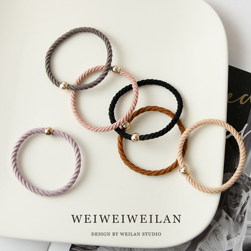 Korean new twill small gold beads hair rope, simple, basic, versatile, high elasticity, Japanese new color small leather case for women