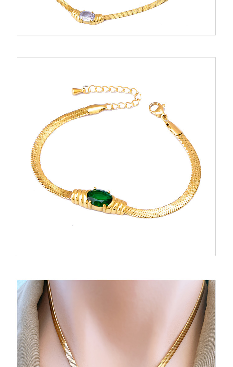 Oval Pattern Women'S Gender Lady Oval Titanium Steel Plating Inlay Zircon Bracelets Necklace 1 Piece 2 Pieces