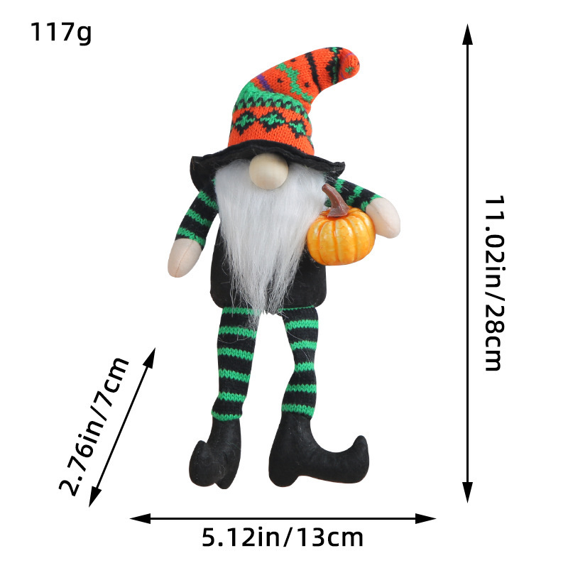 Muñeca de Halloween escoba bruja sombrero muñeca de Halloween rayas piernas largas muñeca sin cara accesorios