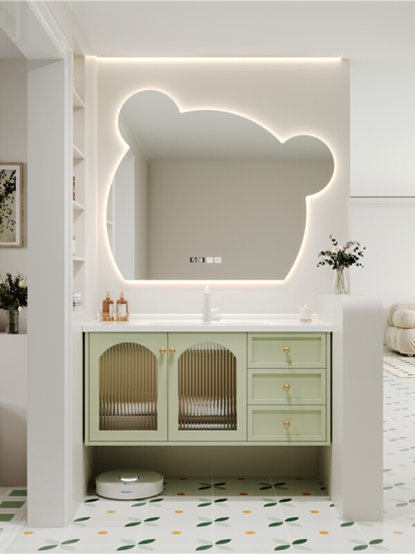 A6T French Oak Paint Solid Wood Bathroom Cabinet Combination Ceramic Integrated Wash Basin Bathroom Washstand Face Wash