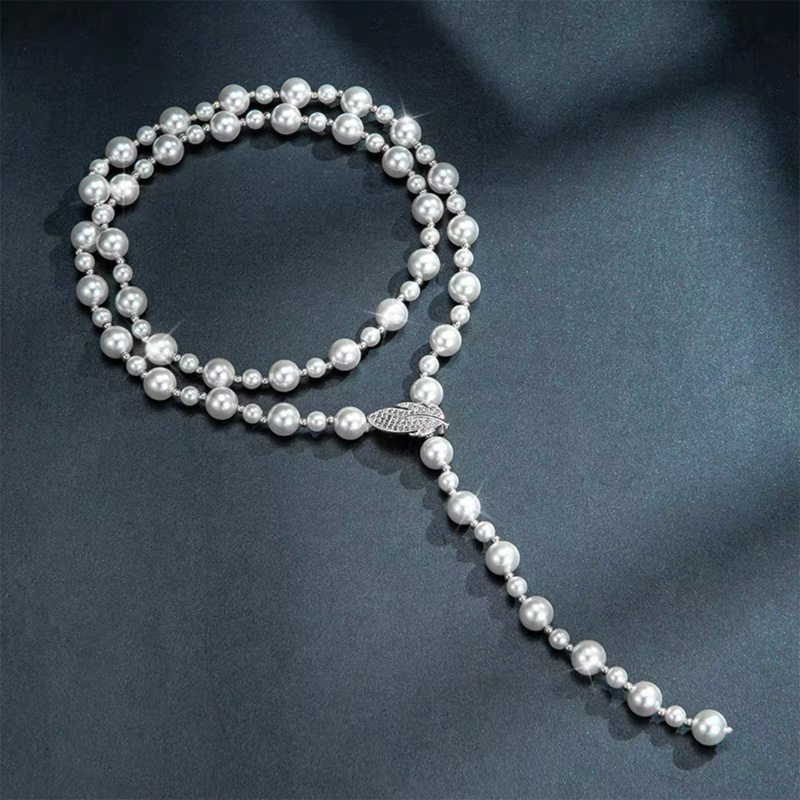 Factory Direct Pearl long necklace women's high-grade Leaf Pearl sweater chain elegant all-match autumn and winter accessories