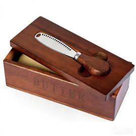 跨境木质黄油收纳盒厨房磁吸盖式黄油收纳盒带芝士刀黄油存储盒