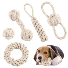 Amazonの人気犬用おもちゃ、噛みつきにくいペット用おもちゃ、コットンとリネンのボール、コーヒーウッドの自己刺激減圧おもちゃセット