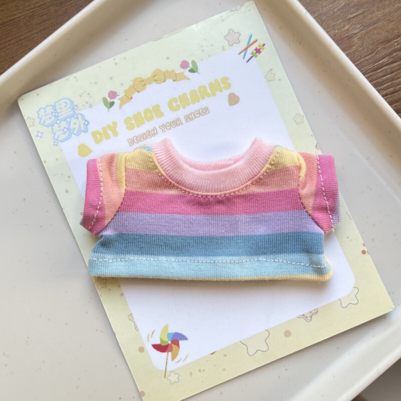 【Doll T-Shirt】10-17Cm Cotton Doll Colorful Striped T-Shirt Trendy Labubu Doll T-Shirt