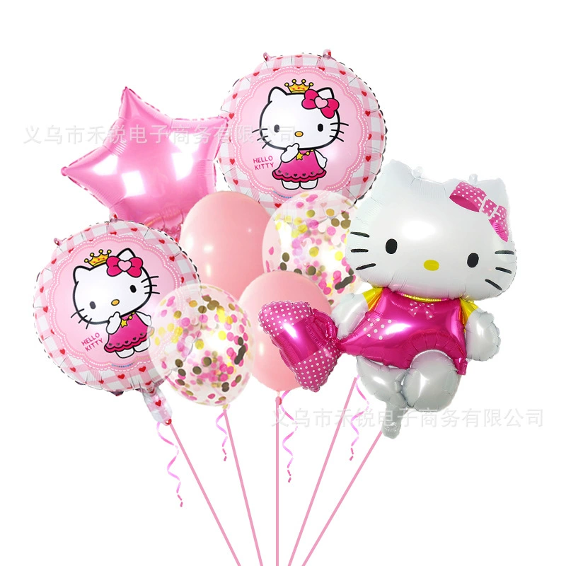 Комплект шариков (Hello Kitty) 9 штук — розовые глянцевые воздушные шары, набор для вечеринки с карикатурой