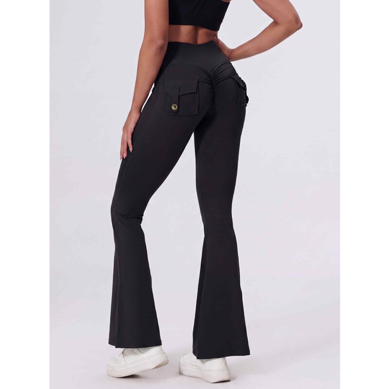 Workwear-Style Pocket Yoga Pants for Women, Peach-Shaped Yoga Flared Pants, Butt-Lifting Sports Leggings, Fitness Pants, Slightly Flared Yoga Wear