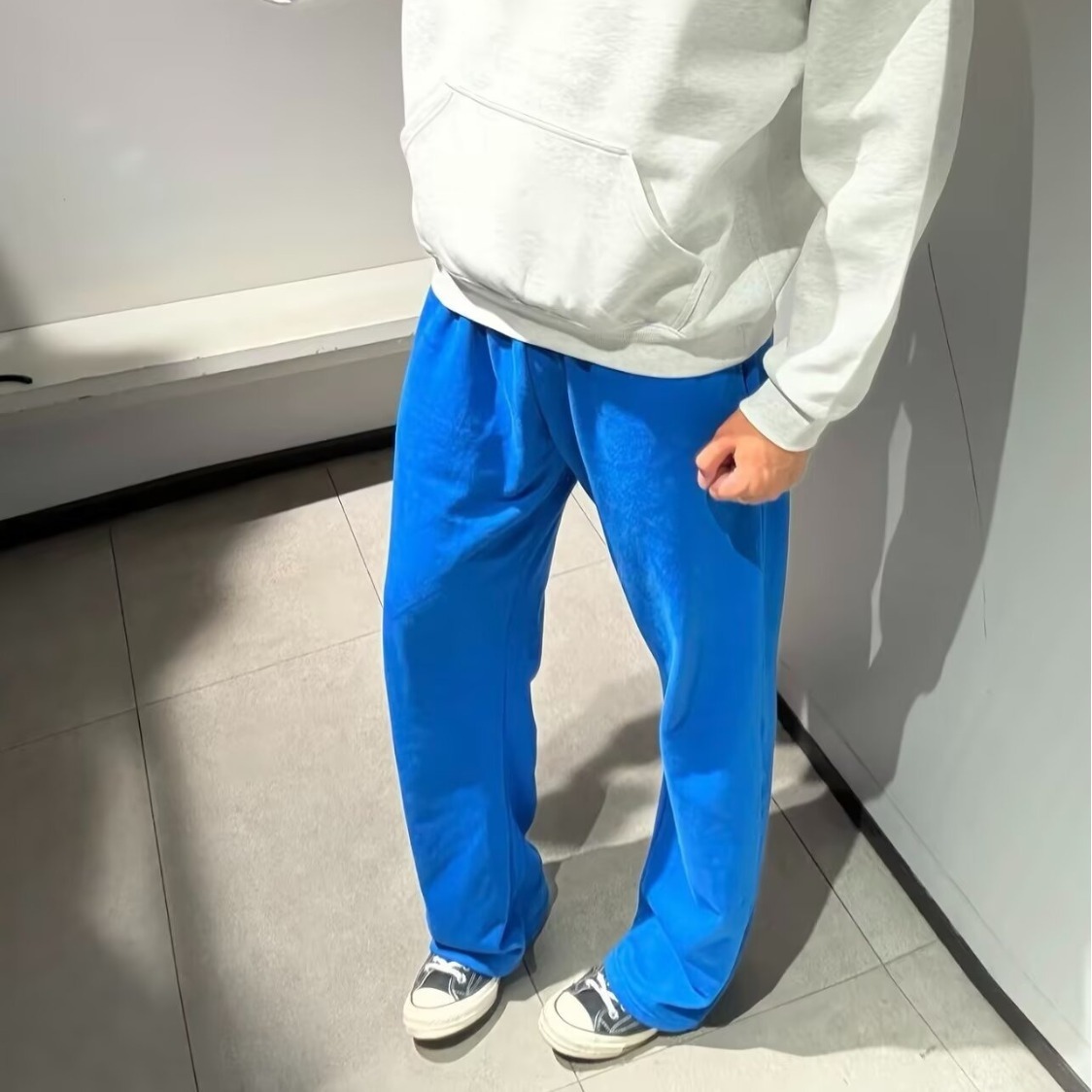 Pantalones deportivos de transporte de dopamina azul de mosquito americano para hombres y mujeres, pantalones casuales de estilo de cuchillo relajado y recto
