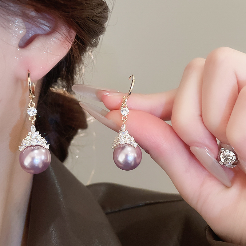 真金电镀圆形珍珠款耳钉项链套装小众耳环时尚气质耳饰轻奢高级感详情20