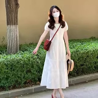 2025新款女装收腰连衣裙子小个子夏季法式气质超好看白色长裙|undefined