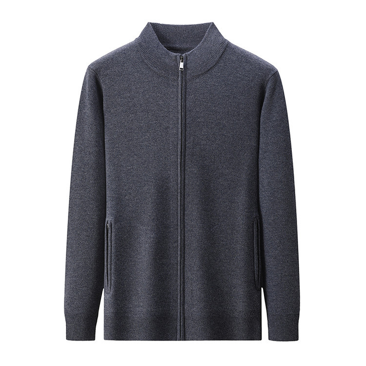 Suéter de lana de hombre cardigan de punto otoño invierno grueso chaqueta de lana pura de mediana edad papá cremallera cuello vertical suéter