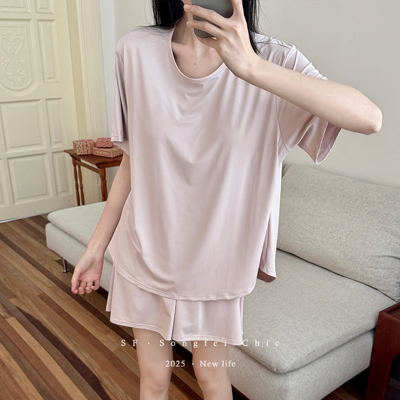Original Color Shorts Thin Outer Wear Loose Summer New Style Home Clothes suit Style Simple Pajamas with Chest Pad for Women Original Color Shorts Thin Outer Wear Loose Summer New Style Home Clothes suit Style Simple Pajamas with Chest Pad for Women
