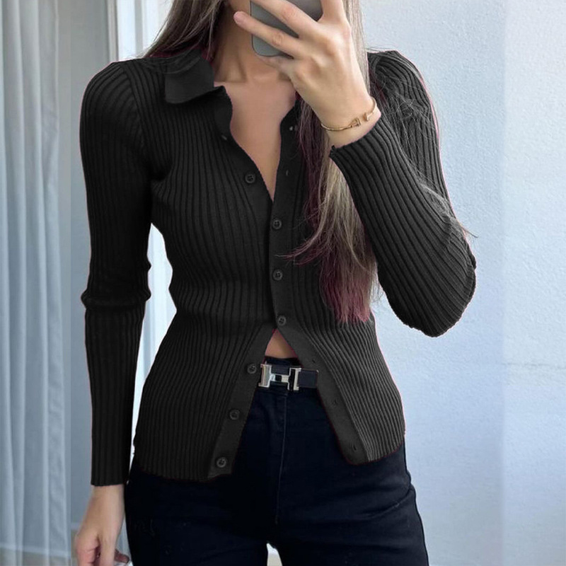 迪芸跨境欧美休闲简约纯色长袖衬衫毛织女装2025秋冬亚马逊独立站|undefined