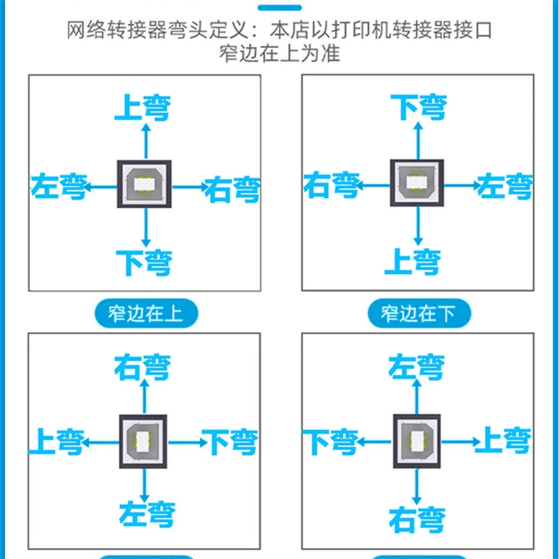 USB2.0 printing line 90 degrees elbow USB square mouth printer data cable up, down, left and right elbow shield