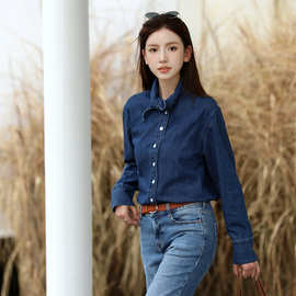 人生胡曼黎孙俪同款衣服牛仔衬衫女夏2025新款薄款尖领衬衣秋季