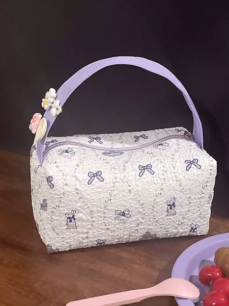 25 Spring and Summer New Cartoon Foaming College Style Cosmetic Bag Handbag Puppy Lunch Bag Large Capacity Storage Bag