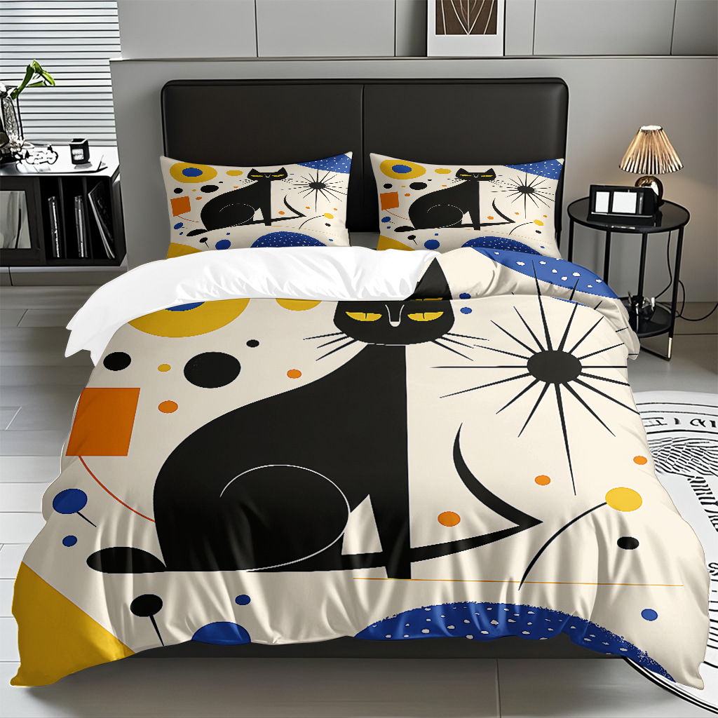 TEMU / JIT impresión digital de dibujos animados kit de edredón de gato abrasivo pro-piel transpirable fábrica textil directo