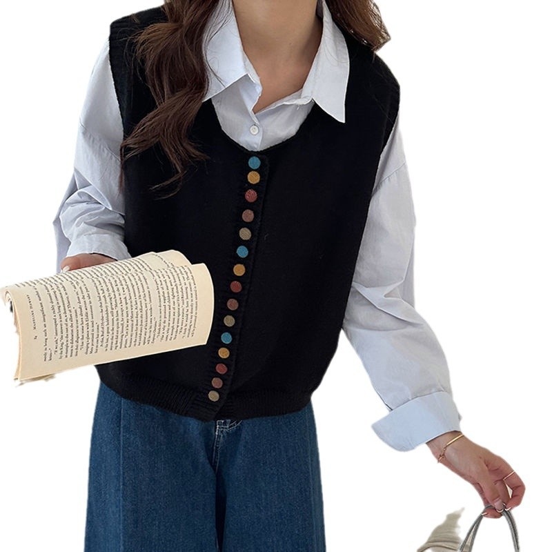 【 Cashmere Family 】 Wollstrickjacke ärmellos lockerer Pullover vielseitige Weste Schulteroberteil Damen Herbst_voghion.com