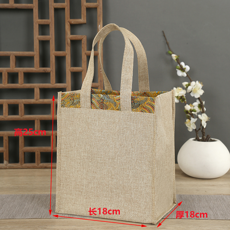 살구 길이 18 높이 25 옆 폭 18cm 가장자리가 있는 고급 리넨 가방