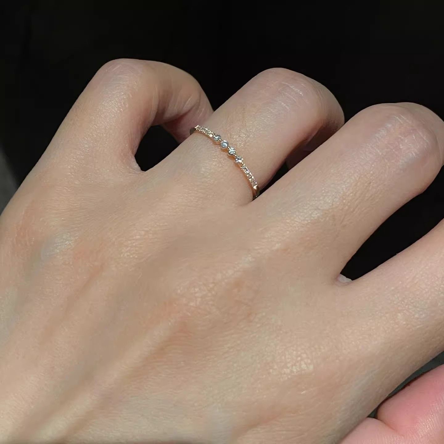 Korean-style minimalist thin galaxy diamond ring for women, light luxury with a high-end feel, niche design, open-ended index finger ring, wholesale