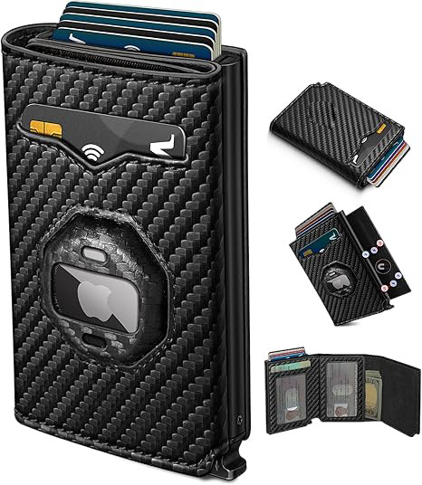 Monedero de rastreo transfronterizo de airtag de hombre multi-tarjeta de fibra de carbono cartera de tarjetas de cartera antirrobo de cepillo de cuero de hombre