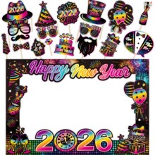 跨境新年装饰纸质相框手持拍照道具 跨年聚会场景布置派对装饰