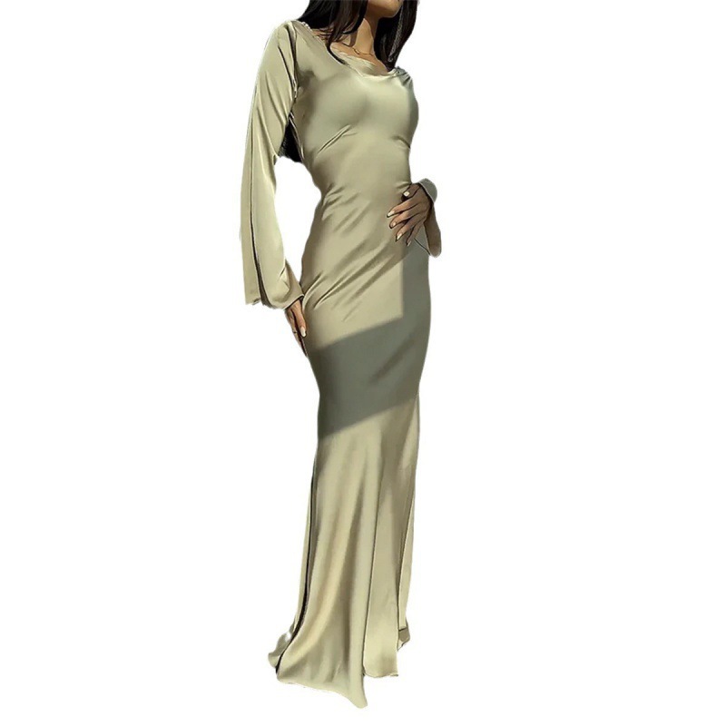 Women's White Long-Sleeved Dress With Round Collar, Autumn-Winter Style Featuring A Relaxed, Country-Inspired Waistline_ecoleips.com