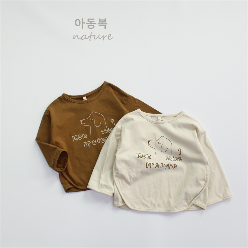 2026 Autumn Children's T-Shirt Long Sleeve Girls' Top Korean Style Round Neck Printed Cute Boys' Base Shirt Versatile