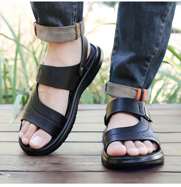 Dép sandal nam đế dày quai ngang, đế mềm đệm latex, thoáng khí chống trượt — Màu nâu, màu đen chi tiết 19