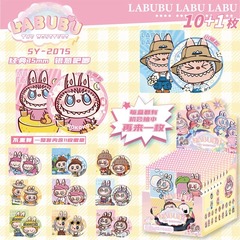 人気のラブブブラインドプルバッジ漫画高価値LABUBUブリキ75mmバッジレーザーバッジ